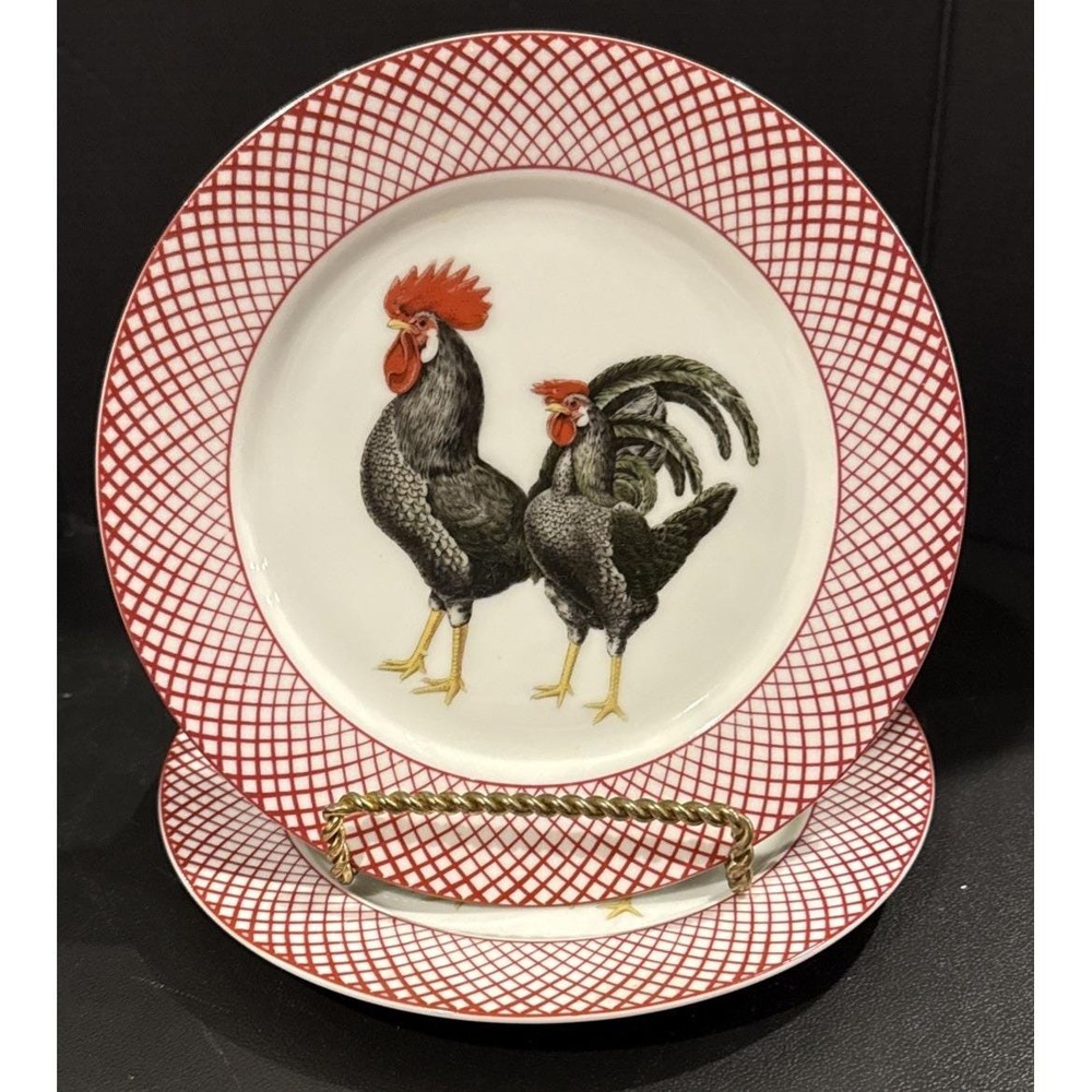 Haldon Group Devonshire Rooster‎ Hen Plymouth Barred Rock Salad Plates Set of 2